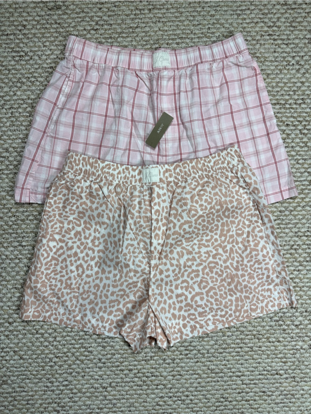 J.Crew NWT 2 Pack 100% Cotton Pull-On Shorts Leopard Pink Plaid M